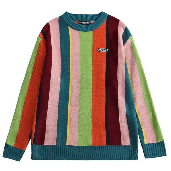 

men's sweaters mens harajuku striped knitted loose winter hiphop vintage oversize couple pullovers green sweater streetwear, White;black