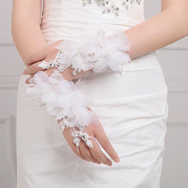 

bridal gloves red ladies wedding short flowers sheer white lace fingerless for bride accessoire wrist length