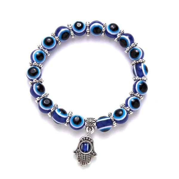 

charm bracelets turkish lucky evil eye for women blue bead bracelet palm handmade elastic couple jewelry, Golden;silver
