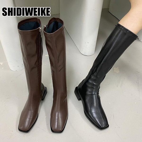 

boots arrivals ins trendy boot shoes fang heel comfortable zipper non-slip stretch shoe knee-length woman vc1210, Black