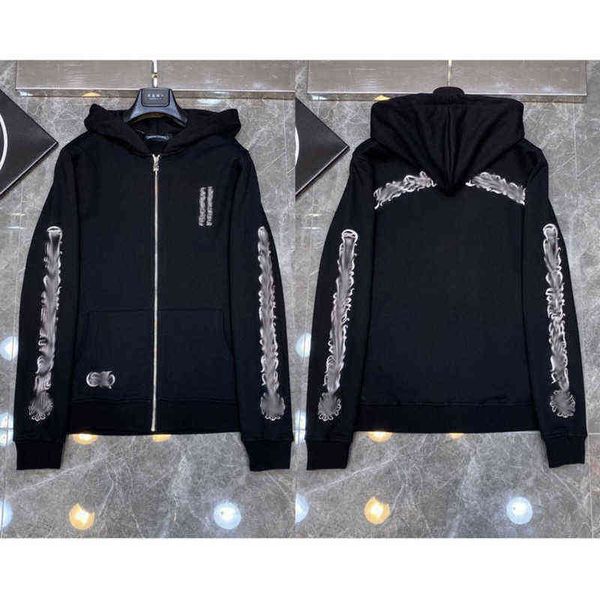

fashion ch quality hoodie classic brand zipper autumn winter luxury sweatshirts designer men sweater horseshoe phantom cross print hooded wo, Black