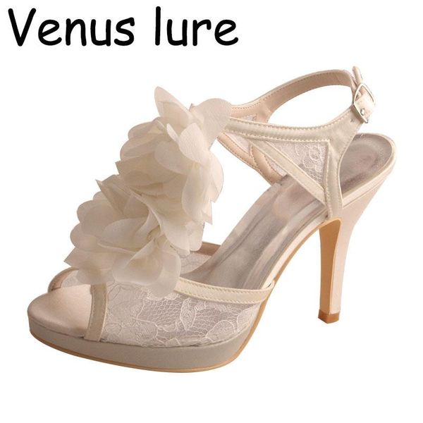 

flower lace sandals for wedding high heel summer shoes peep toe, Black