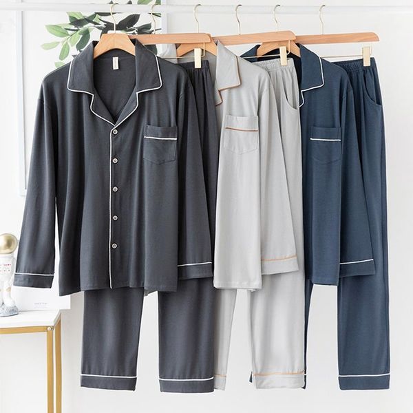 

men's sleepwear pajamas spring and autumn long sleeved trousers modal home clothes thin xxxxl plus fat size suit turn-down collar norma, Black;brown