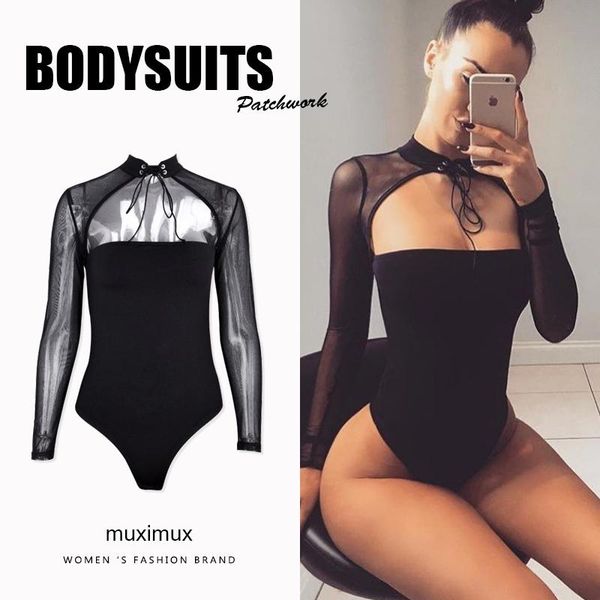 

women's jumpsuits & rompers 2021 summer women bodysuit autumn fashion casual hollow out playsuit romper long sleeve mesh short jumpsuit, Black;white