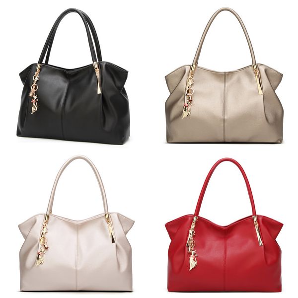 

zhi2021 new women's leather fashion tote large capacity bag, Black;red