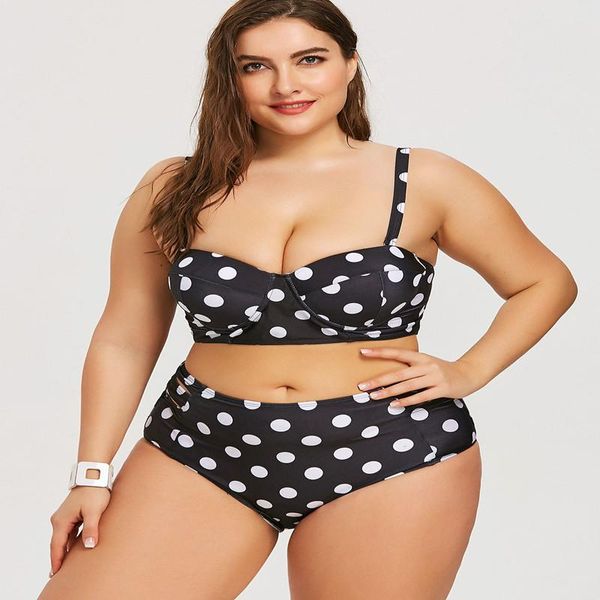 

bikini european and american large size split swimsuit female high waist retro polka with strip support swimsui one-piece suits