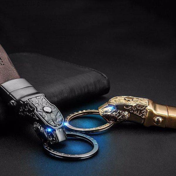 

keychains leather keychain car key ring led light upscale trinket gift leopard head plating pendant removable belt for peugeot, Silver