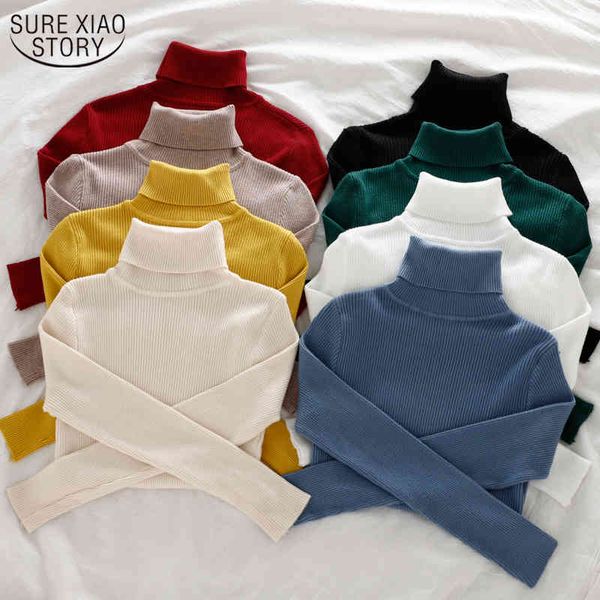 

autumn solid women casual clothing slim warm knit bottoming pullover sweater turtleneck long sleeve 10977 210508, White;black