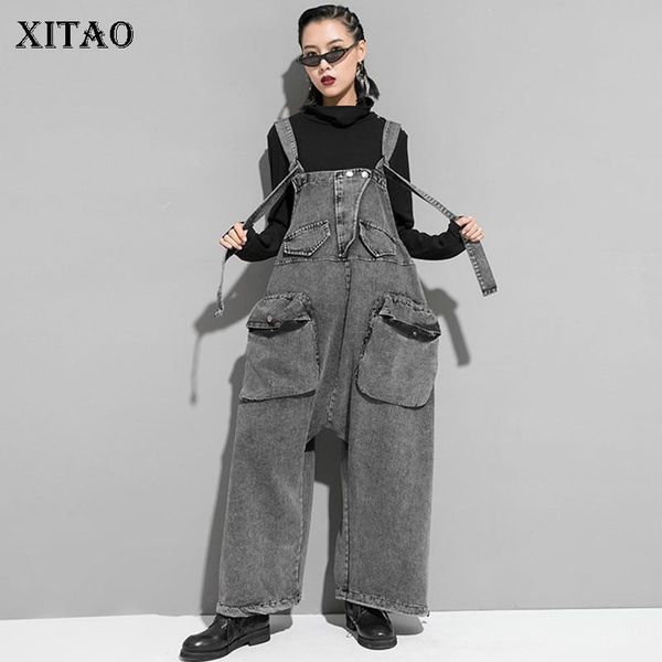 

women's jumpsuits & rompers xitao tide plus size pocket black jumpsuit women clothes 2021 fashion personality casual match all autumn f, Black;white