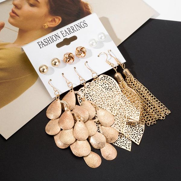 

dangle & chandelier 6 pairs/set women's earrings set stud for women bohemian fashion jewelry vintage geometric crystal pearl 2021, Silver