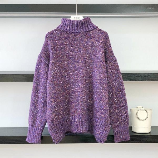 

high collar sweater women's autumn and winter style versatile loose lazy thickened knitted sweaters, White;black