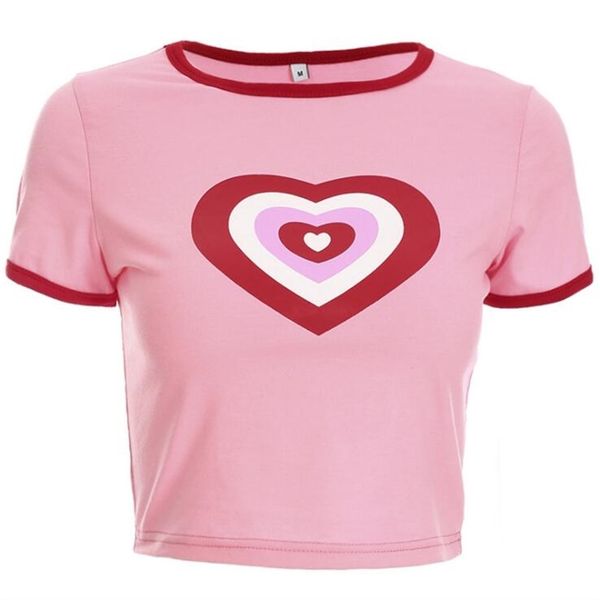 

summer new love heart print short sleeve t-shirt 210406, White