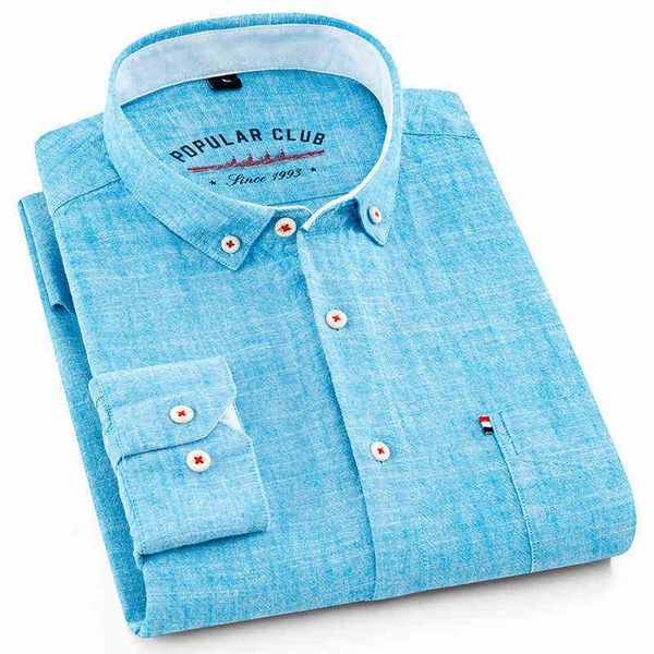 80% cotone 20% lino Camicie Camicia a maniche lunghe per uomo abbigliamento camicia di canapa casual di colore puro camisa masculina camicie da uomo G0105