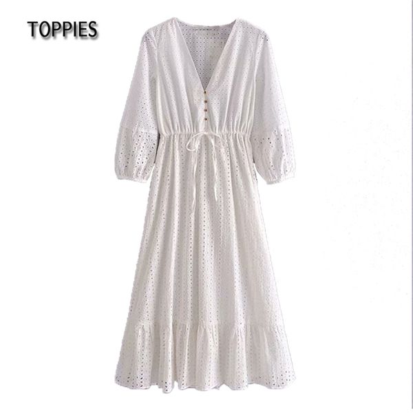 

white cotton hollow out maxi dresses woman short sleeve embroidery dress summer vacation clothes 210421, Black;gray