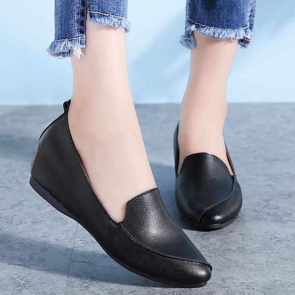

dress shoes tilocow 2021 fashion genuine leather slip-on women solid increased within chaussures femme platform pointed wedge, Black