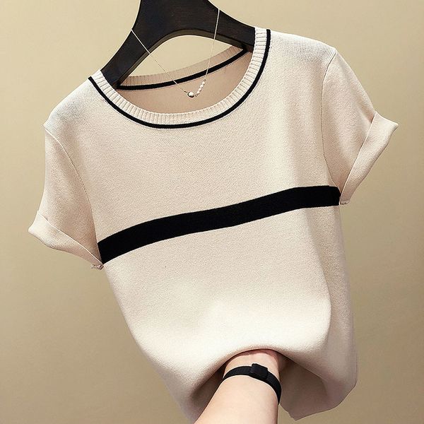 

women's sweaters shintime shirt with fine mesh, women's clothes, summer, short sleeve, stripes, casual, t-shirt, 2k1m, White;black