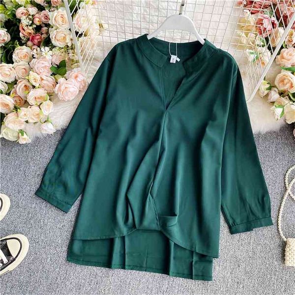 

white shirt women spring and autumn korean style fashion western loose temperament stand-up collar hk071 210506