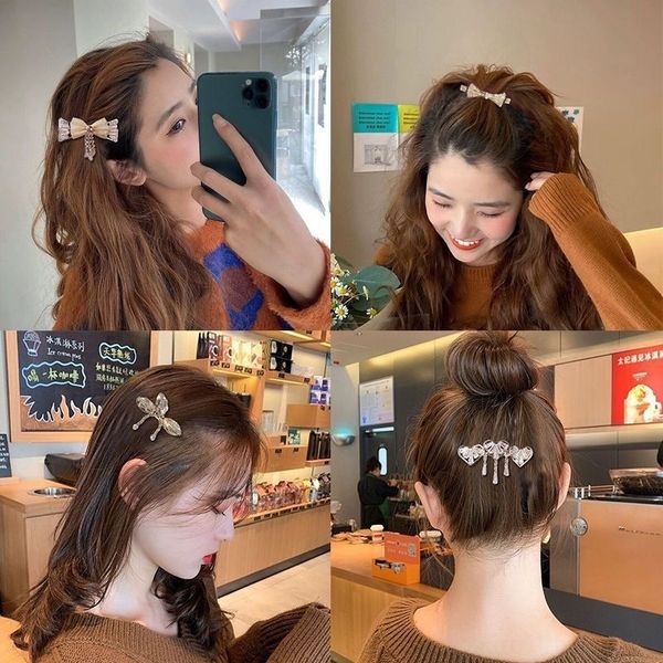 

lqog advanced sense zircon butter hair clips ly hairpin women's long temperament ringe clip butterfly barrettes diamond rhinestone rhinesto, Golden;silver