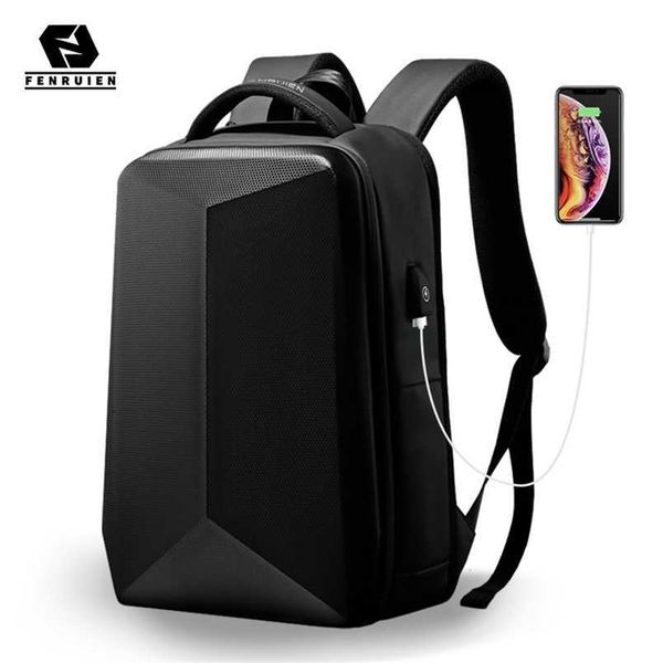 Hard Shell Mochilas impermeáveis ​​Fenruien Anti-Ladrão USB Carregamento Backpack Homens Business Travel Mochila Fit para 17,3 polegadas Laptop 202211