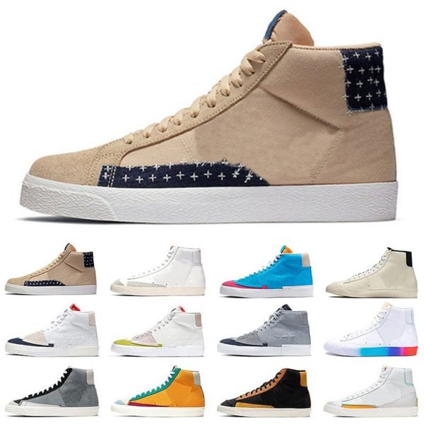 

blazer mid mens running shoes fashion 77 unc university blue white coolgrey black varsity maize hack pack sesame sail platform shoe men wome