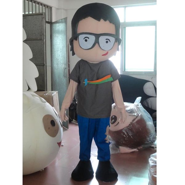 Ragazzo figo di Halloween con gli occhiali Costume della mascotte Cartone animato Peluche Anime personaggio a tema Formato adulto Natale Carnevale Festa di compleanno Vestito operato