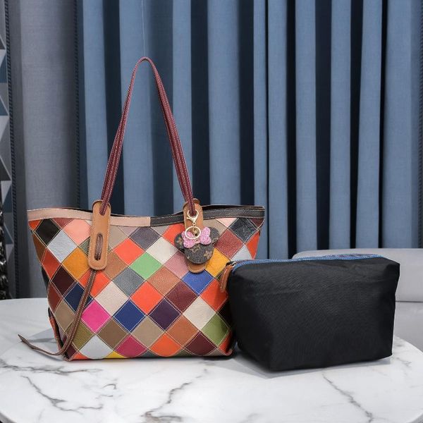 

fashion trend colorful contrast color lattice splicing single shoulder bag slant span leisure women's large capacity evening bags