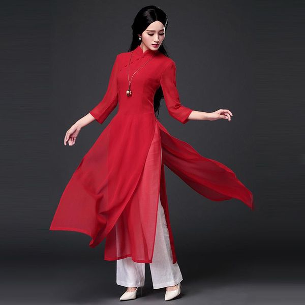 

ethnic clothing 2021 note chinese dress velvet cheongsam suit qipao modern, Red