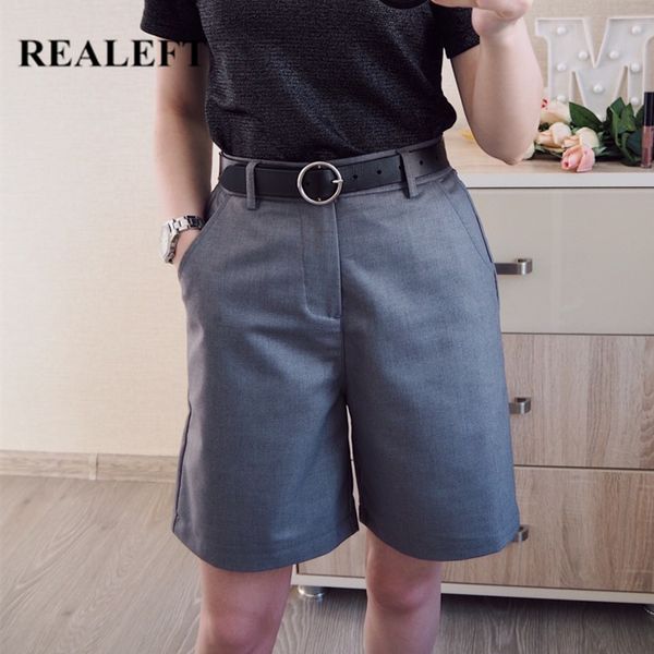 

plus size summer formal half pants high waist bermuda chic wide leg korean ol style loose trousers pocket 210428, Black;white