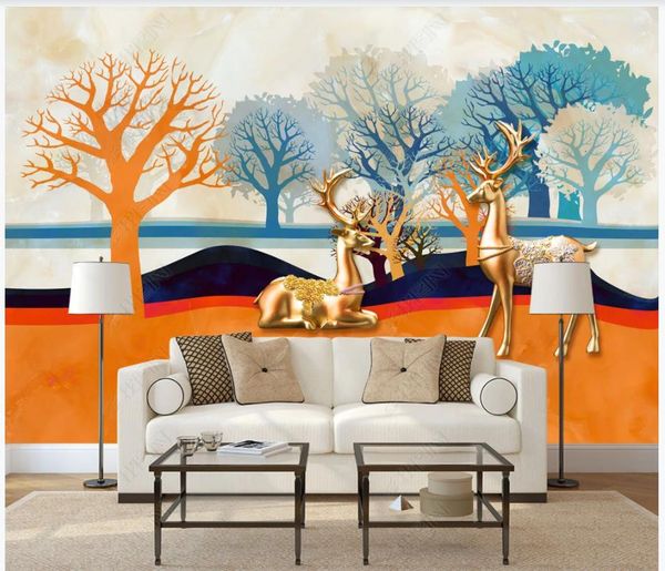 Custom Photo wallpapers 3d фрески обои современный китайский стиль лесной олень фон фон бумаги украшения росписью гостиной