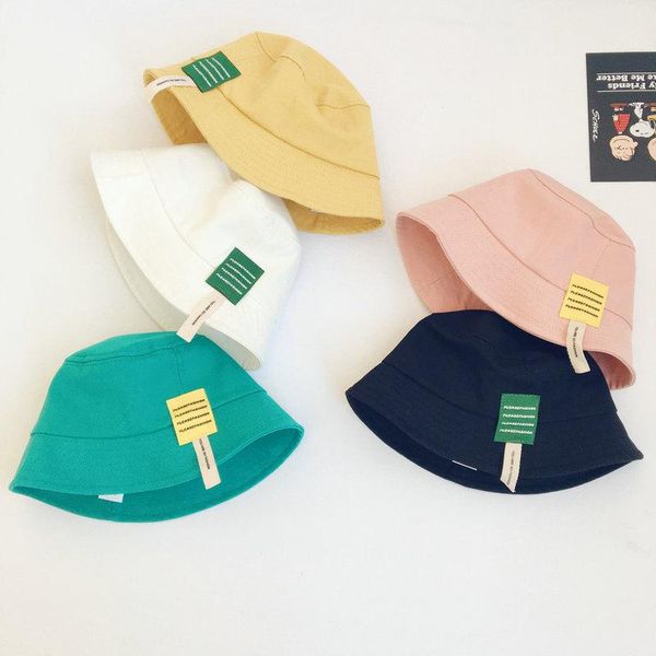 

korean candy color alphabet cloth label children's fisherman hat spring and summer sunbath men women baby sun protection caps & hats, Yellow