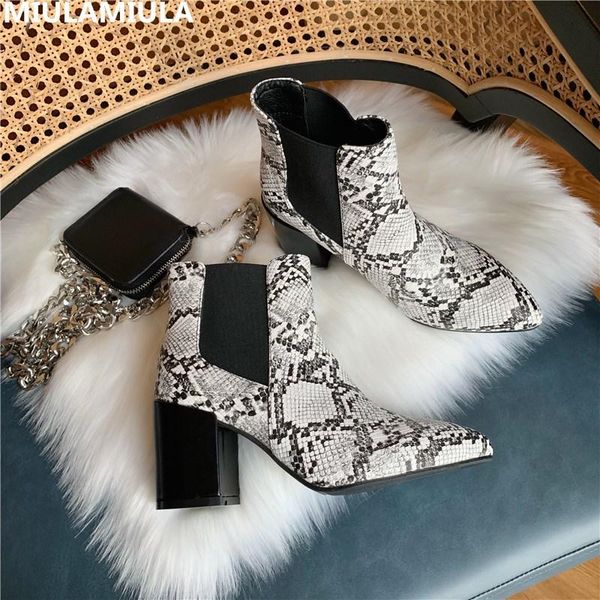 

boots plush size 35-42 2021 fashion snake striped high heels women ankle warm pointed female shoes footwear mujer, Black