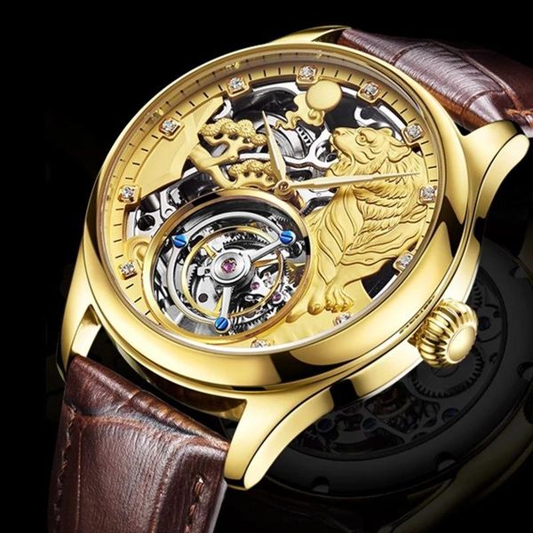 

wristwatches aesop gold mechanical watch tiger pattern waterproof automatic watches for men relogio masculino, Slivery;brown