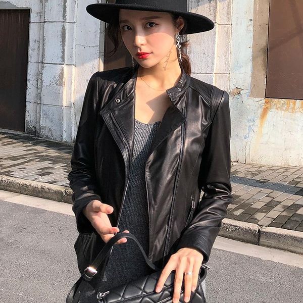 

women's leather & faux ptslan natural lambskin clothes autumn winter women real sheep skin jacket p4150, Black