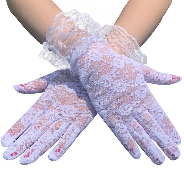 

five fingers gloves party dressy women lace paragraph wedding prom full finger mittens girls dress accessories, Blue;gray