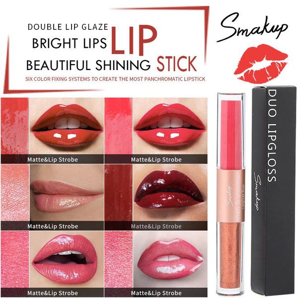 

lip gloss matte velvet glossy double-ended 6-color oil non-fading non-stick cup lipstick mirror makup care tslm1