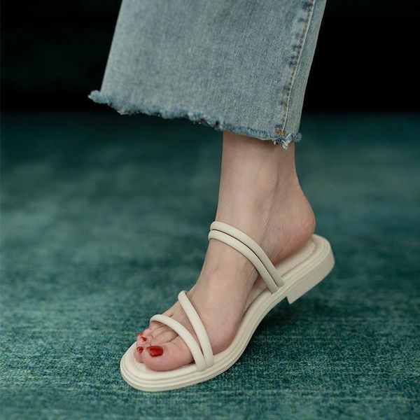 

slippers sandals female fairy style 2021 summer outer wear korean casual wild net red ladies flat roman, Black