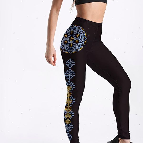 

workout push up black women leggings fashion side retro circular totem print for fitness pants