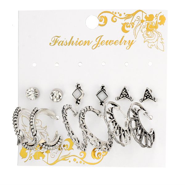 

earrings with carved circle resin stud set and 6 pairs of earrings, Golden