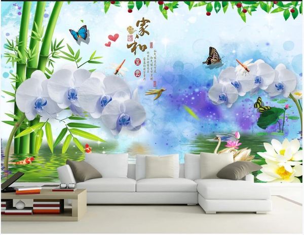 

wallpapers custom po wallpaper for walls 3 d flower murals living room chinese style bamboo water phalaenopsis lotus background wall