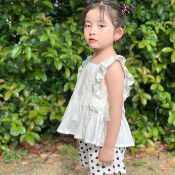 

clothing sets summer kids girls sleeve +dotted pants, White