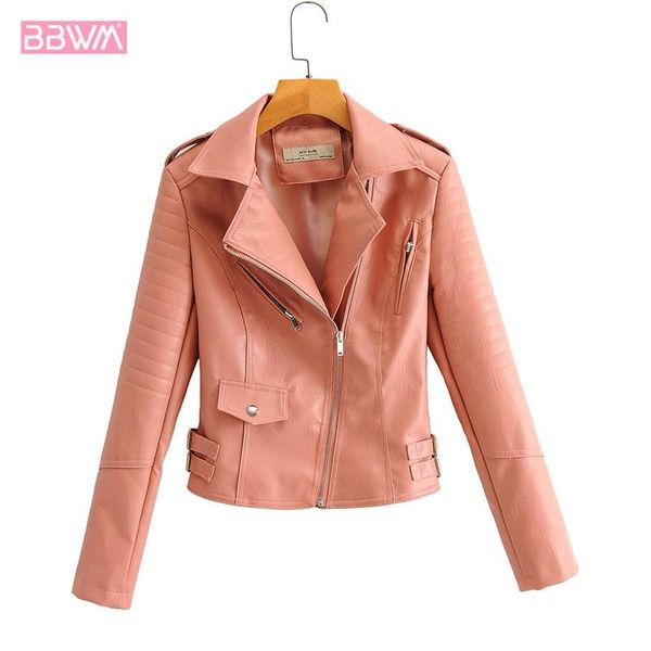 

slim lapel long sleeve windproof pink chic korean motorcycle female coat harajuku simple zipper women's jacket jackets, Black;brown