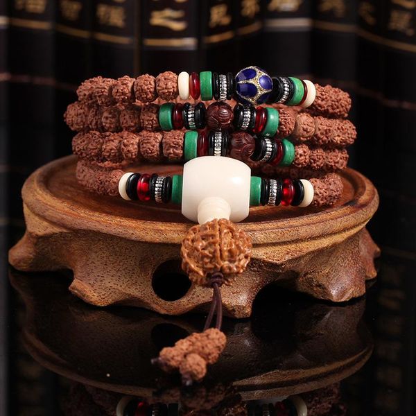 

beaded, strands original tibetan little vajra bodhi 108 rosary bracelet five petal seed bead wholesale, Black