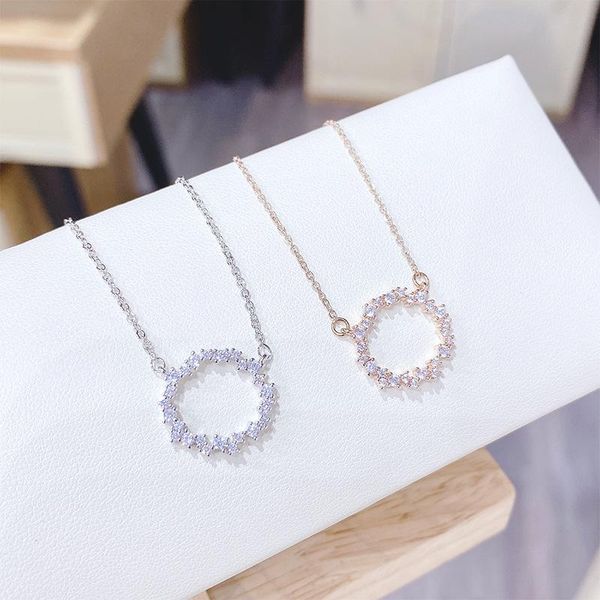 

chains 14k gold plated pierced geometric necklace bling zircon women clavicle chain elegant charm wedding pendant jewelry, Silver