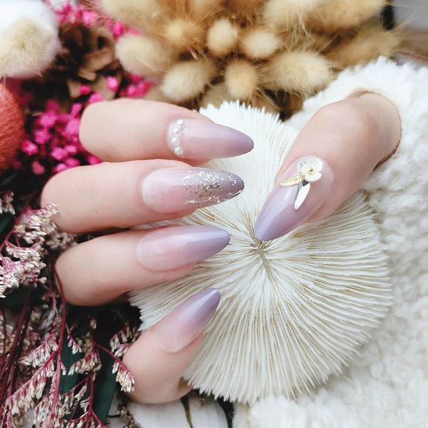 

purple gradient net red long decorative white wearable bridal nail ti false nails, Red;gold