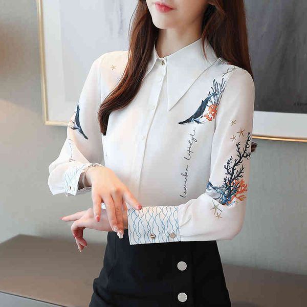 

women's blouses & shirts autumn blouse women ladies chiffon shirts for white shirt printing button blusas mujer de moda 0265 v9g0