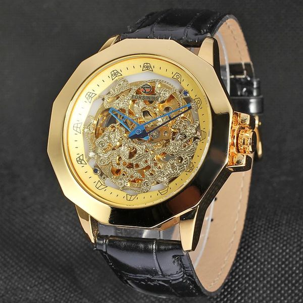 

brand golden men's watch hollow out multi-cut surface dial mechanical wristwatch male genuine leather automatic clock wristwatches, Slivery;brown