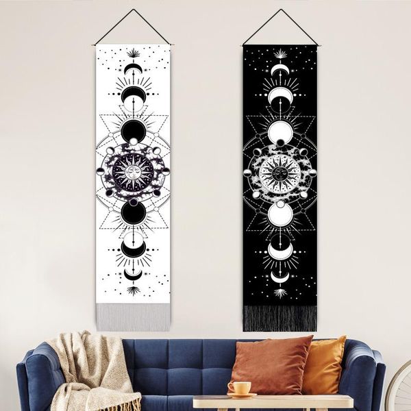 

tapestries retro black sun moon phase tapestry wall hanging home room boho decor art celestial telpher wooden stick carpets
