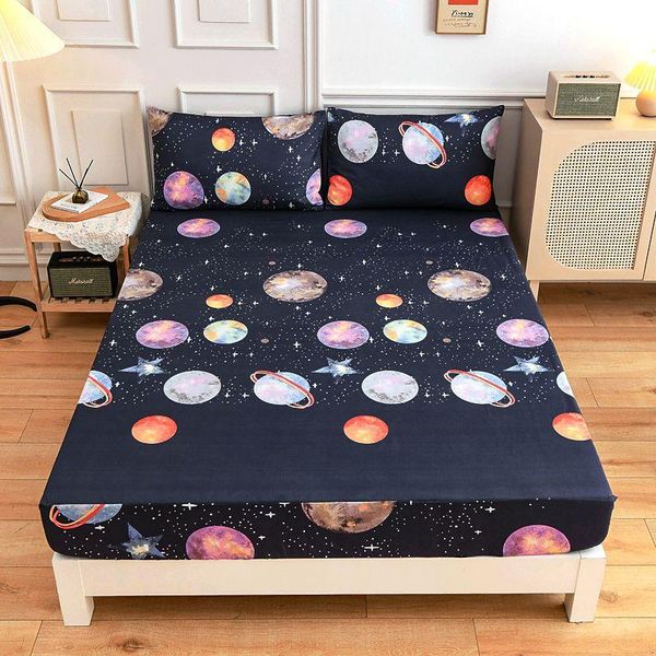 

home textile star/heart/planet print fitted sheet mattress cover with four corners and elastic band bed protector sets bedding