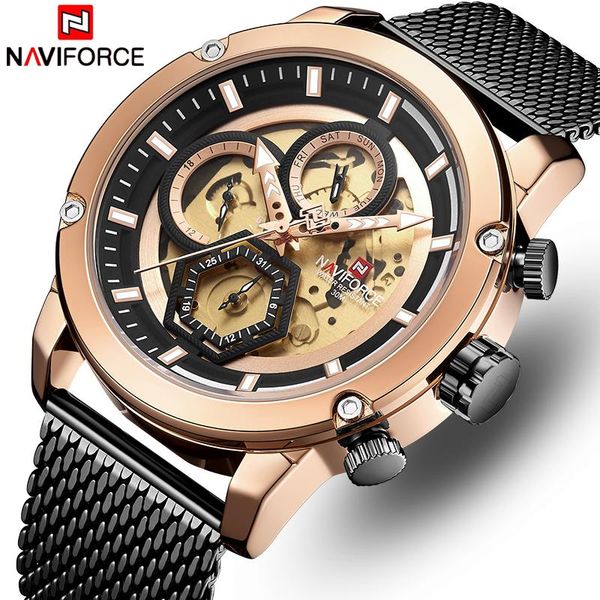

wristwatches naviforce mens watch fashion quartz men watches waterproof sports steel military wrist relogio masculino, Slivery;brown