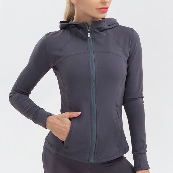 

2021 new fitness women's long sleeve zipper slim tight sports coat autumn and winter lulu yoga suit, Gray